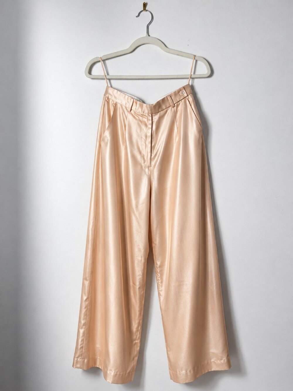 Saks Fifth Avenue 100% Silk Wide-Leg Pants Champagne Beige Size 2 Fits Small